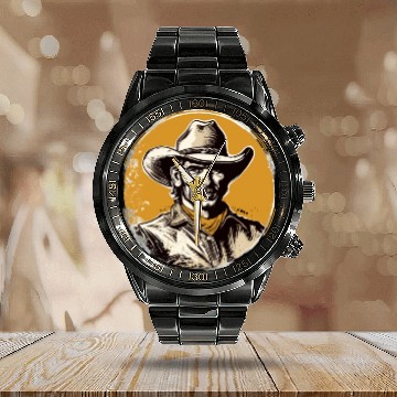 Discover Howdy Partner! Retro Vintage Wild West Cowboy Calendar Steel Band Watch