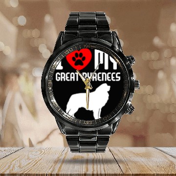 Discover I Love My Great Pyrenees Calendar Steel Band Watch