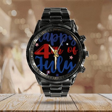 Discover Fireworks Happy 4th Of July US Flag American 4th Calendar Steel Band Watch