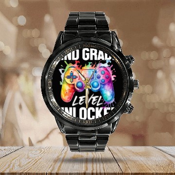 Discover 2ND Grade Level Unlocked Back to School Video Game Calendar Steel Band Watch
