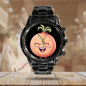 Discover Onion Vegetable Vegan Farmer Funny Cute Love Calendar Steel Band Watch