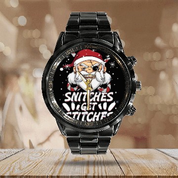Discover Snitches Get Stitches Santa Hat Funny Santa Pirate Calendar Steel Band Watch