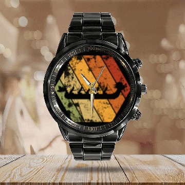 Discover Dragon Boat Racing Retro Vintage Hexagon Logo Calendar Steel Band Watch
