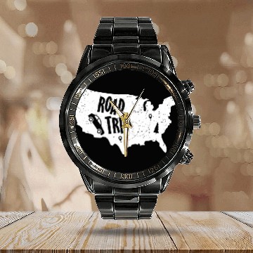 Discover Road Trip US Map | Vacation Travel Calendar Steel Band Watch