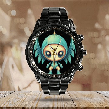 Discover Alien Angel Wings Cyborg - Futuristic Design Calendar Steel Band Watch