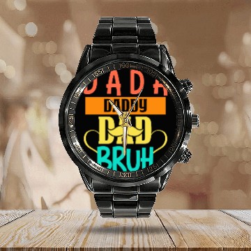 Discover Dada Daddy Dad Bruh Fathers Day Vintage Funny Calendar Steel Band Watch