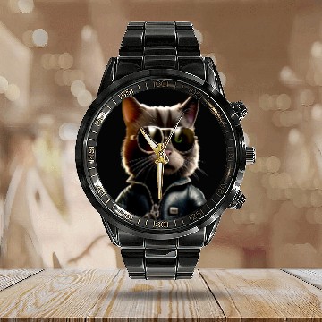 Discover Cat With Sunglasses Cute Cat Mom Meow Paws Kitty Calendar Steel Band Watch