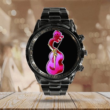 Discover Psychedelic Pink Acoustic Guitar Calendar Steel Band Watch