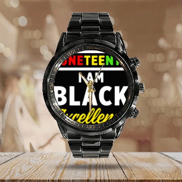 Discover Juneteenth Excellence Black African American Flag Calendar Steel Band Watch