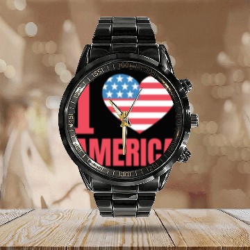 Discover I Love America Calendar Steel Band Watch