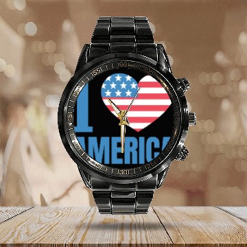 Discover I Love America Calendar Steel Band Watch