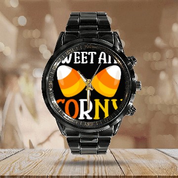 Discover Halloween Design Candy Corn Sweet And Corny Calendar Steel Band Watch