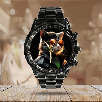 Discover Cat With Sunglasses Cute Cat Mom Meow Paws Kitty Calendar Steel Band Watch