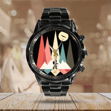 Discover Backpacking Hiking Outdoor Wilderness Mountains Mo Calendar Steel Band Watch