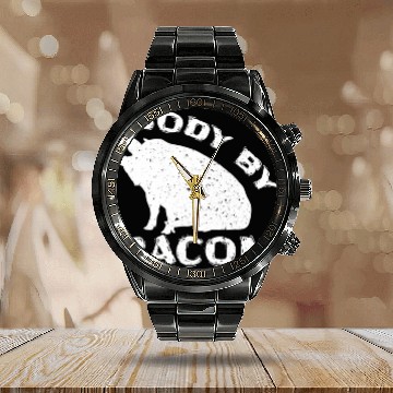 Discover Famer Body By Bacon Pig Bbq Pun Calendar Steel Band Watch