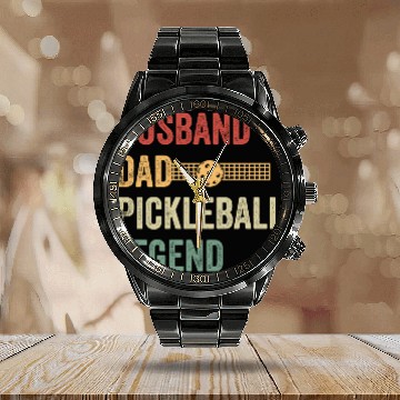 Discover Husband Dad Pickleball Legend Calendar Steel Band Watch