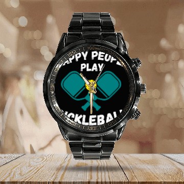 Discover Happy People Play Pickleball For Pickleball Lovers Calendar Steel Band Watch