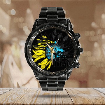 Discover Sunflower Ukrainian Flag I Stand With Ukraine Ukra Calendar Steel Band Watch
