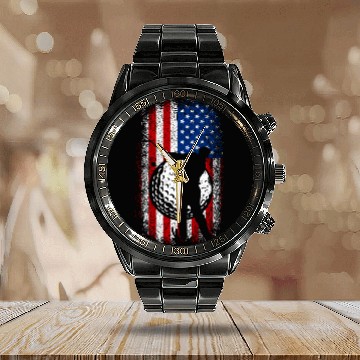 Discover Usa Flag 4th of july golf design for golfers Calendar Steel Band Watch