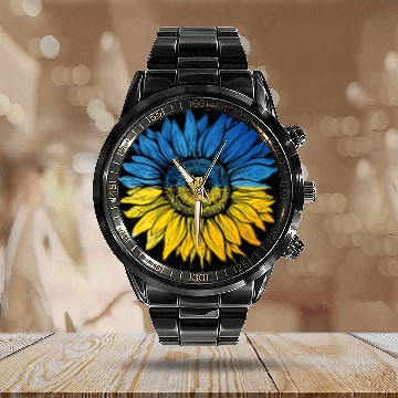 Discover Sunflower Ukraine Ukrainian Flag Stand With Ukrain Calendar Steel Band Watch