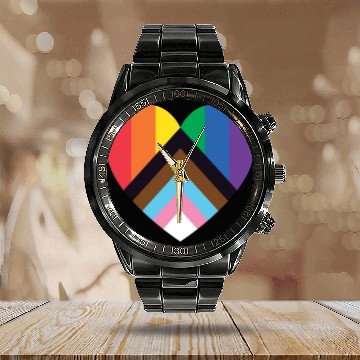 Discover Pride LGBT Love wins, we are queer and proud Calendar Steel Band Watch