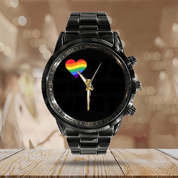 Discover Pride LGBT Love wins, we are queer and proud Calendar Steel Band Watch