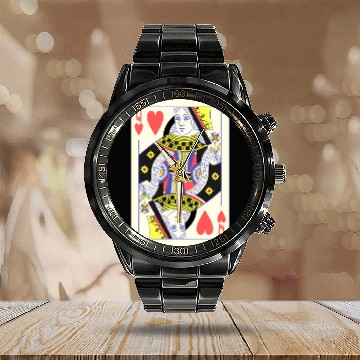 Discover Queen Of Hearts Playing Card Halloween Calendar Steel Band Watch