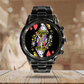 Discover Queen Of Hearts Playing Card Halloween S Calendar Steel Band Watch