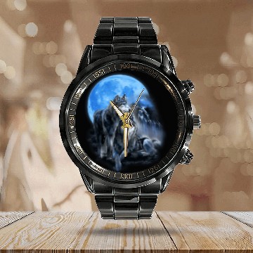 Discover The Mountain Men'S Wolfs Lookout Native American Calendar Steel Band Watch