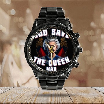 Discover God Save the Queen Man Calendar Steel Band Watch