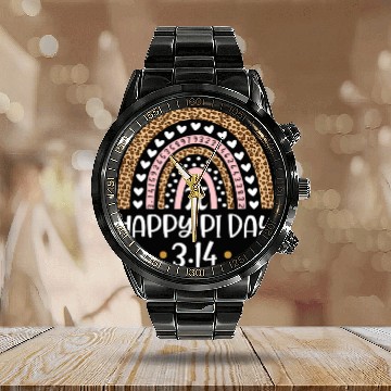 Discover Happy Pi Day Mathematic Math Teacher Leopard Rainb Calendar Steel Band Watch