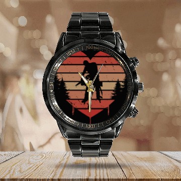 Discover Cute Red Vintage Heart Woodworking 80s Valentine Calendar Steel Band Watch