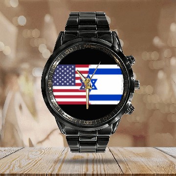 Discover Israel Usa Flag Calendar Steel Band Watch