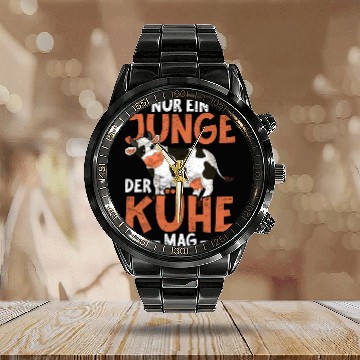 Discover Just a boy who likes cows farm animal cow Calendar Steel Band Watch