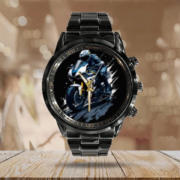Discover Sport Motorcycle Racing Calendar Steel Band Watch