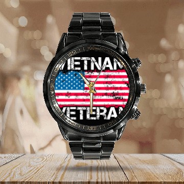 Discover Vietnam Veteran Us Flag Military Vet Calendar Steel Band Watch
