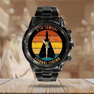 Discover Retro F-14 Tomcat Calendar Steel Band Watch