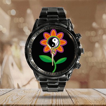 Discover Abstract yin yang flower Calendar Steel Band Watch