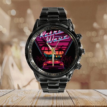 Discover 80S Retrowave Synthwave Love Wave Miami Beach Calendar Steel Band Watch