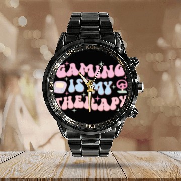 Discover Gaming Is My Therapy, Happy Game Day Calendar Steel Band Watch