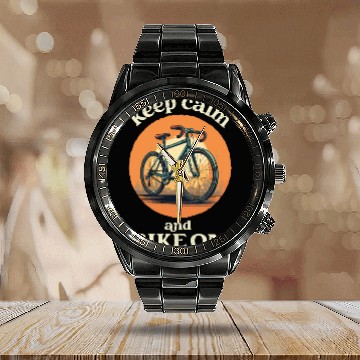 Discover Keep Calm and Bike On Bicycle, Bike, Cycling Calendar Steel Band Watch