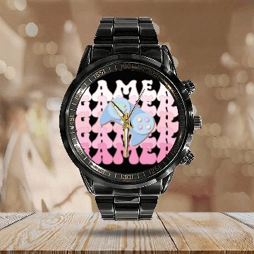 Discover Gamer, Happy Game Day Calendar Steel Band Watch