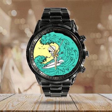 Discover Skeleton surfing on Wave Calendar Steel Band Watch