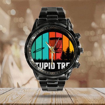 Discover Funny Disc Golf Stupid Tree Art Frisbee Calendar Steel Band Watch