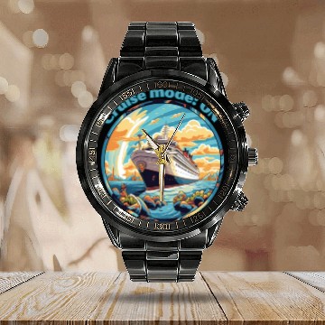 Discover Cruise Mode: On Ship Vacation Calendar Steel Band Watch