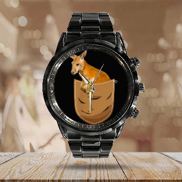 Discover Kangaroo In Pocket Funny Animal Lover Calendar Steel Band Watch