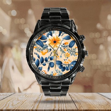 Discover Yellow Lemon Floral Detailed Summer Collection 02 Calendar Steel Band Watch