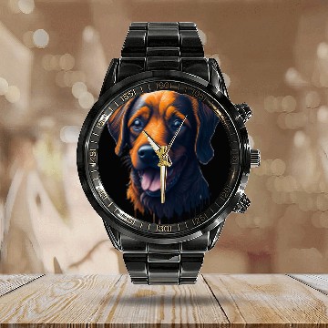 Discover Pawfect Watercolor Dog Calendar Steel Band Watch