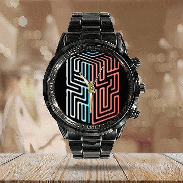Discover 3D Geometric Maze Line Design Calendar Steel Band Watch