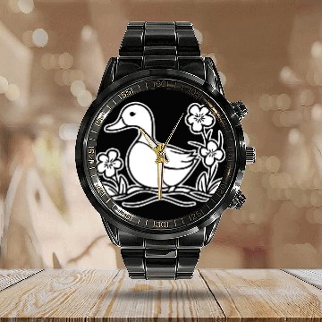 Discover Duck Bird Nature Pond Calendar Steel Band Watch